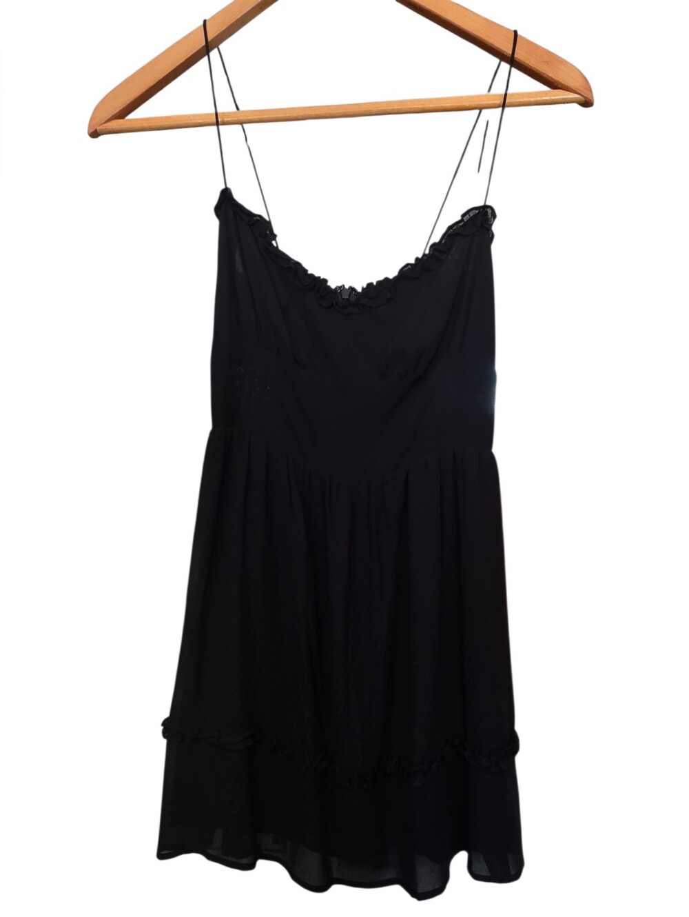 Reformation EUC Black Marin Strappy Mini Ruffle Hem & Sweetheart Neckline Sz 4